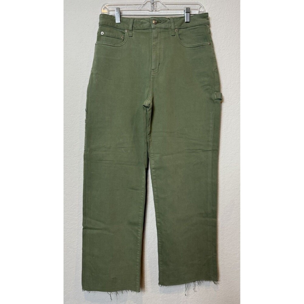 Anthropologie Daze Just Right Cargo Denim Jeans Olive Green Raw Hem Women’s 29